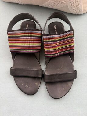 United Nude vintage Y2K Black Slide Sandals with Multicolor Elastic Strap 37 6.5
